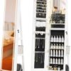 LED Mirror Jewelry Cabinet Standing, Jewelry Armoire with Full-Length Mirror and Adjustable LED Lights, 360° Swivel Jewelry Organizer Storage, White