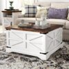 oneinmil 3-Piece Farmhouse Table Set Includes 31” Coffee Table and Side Tables with Storage Space, Retro Tables for Living Room, White