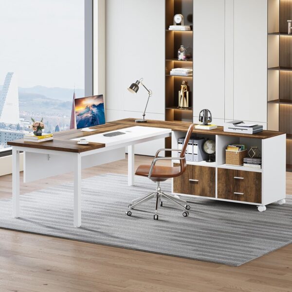Tribesigns Office Desk with Cabient,63 inches L Shaped Computer Desk with Drawers and Mobile File Cabinet, Executive Desk for Home Office Furniture Sets