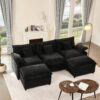 108" U Shaped Couch, Modular Sectional Sofa, 3-Seater Comfy Cloud Couch with Movable Ottoman, Deep Seat Couches for Living Room, Chenille, Black