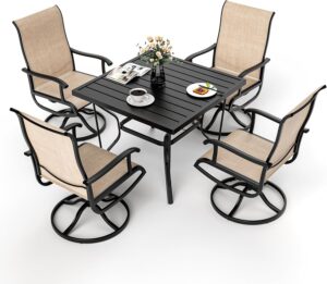 Pamapic 5-Piece Patio Dining Set, Outdoor Furniture with 4 Textilene Swivel Chairs, Outdoor Table and Chair Set for Garden, Backyard, Poolside, Deck, Beige