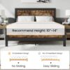 SHA CERLIN Grey Metal Bed Frame Queen, Industrial Wooden Platform Base with Rivet Headboard and Footboard, No Box Spring Needed