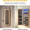 LVSOMT LED Wall/Door Mounted Jewelry Cabinet Armoire, Full Length Mirror with Lights, Lockable Storage Organizer, Over the Door Hanging Dressing Body Mirror (Wood)