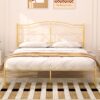 VECELO Queen Size Bed Frame, Gold Metal Bed Platform with Headboard, Sturdy Steel Slats Support, No Box Spring Needed/Noise-Free,Easy Assembly, Black