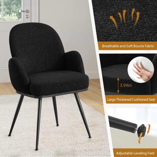Black Dining Chairs Set of 4, Modern Dining Chairs with Arms and Sturdy Metal Legs, Boucle Fabric Upholstered Kitchen Dining Chairs for Dining Room, Living Room, Bedroom