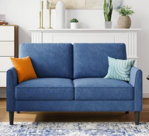 LINSY Loveseat Sofa Couch - Comfy 58" Small Loveseat for Small Spaces Modern Couches with Thick Cushion, Ergonomic Design Soft Sofa for Living Room Bedroom Apartment (Blue)