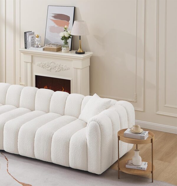 110.2'' Modern Sectional Modular Oversized Sofa Comfortably Tufted Upholstered Deep Seat Sherpa Sofa Boucle Velvet Fabric 4-Seater Sectional Sofas For Living Room Office Apartment (Boucle + Beige)