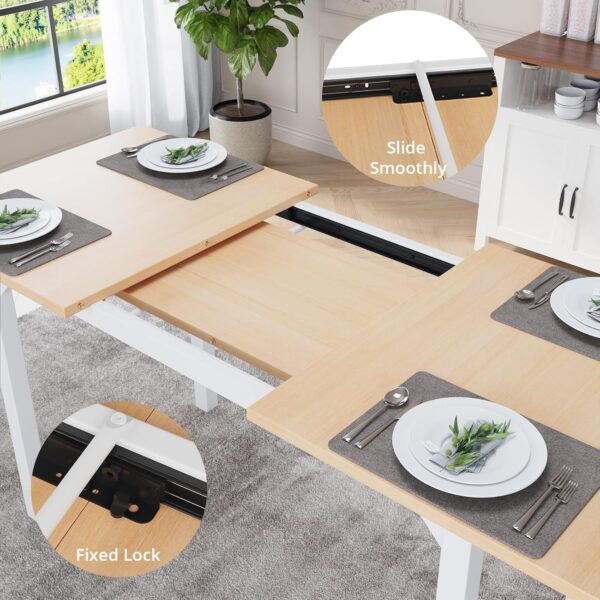 VOWNER 63” Extendable Dining Table Set for 4-6 People, 5-Piece Dining Table Set for 4 People with 4 Chairs, Kitchen Table Set with MDF Board and Metal Frame, for Small Space, Apartment, Nature Wood