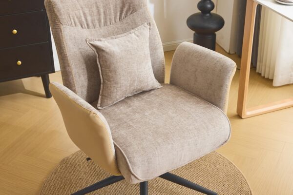 VINGLI Khaki Office Desk Chair with Wheels,with Back&Lumbar Pillow&Padded Arm,Comfy Computer Task Nail Tech Vanity Modern Swivel Sewing Dining Chair for Home,Makeup,Bedroom,Living Room,Chenille