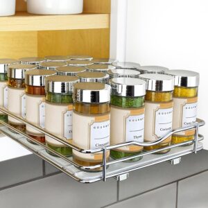 LYNK PROFESSIONAL® Pull Out Spice Rack Organizer for Inside Kitchen Cabinets - 8-1/4 inch Wide - Slide Out Drawer – Chrome Sliding Spice Cabinet Organization Shelf Racks - 1 Tier