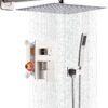 Shower Faucet Set, Rainfall Shower System Complete Wall Mounted for Bathroom with 8 Inch Shower Head and Handheld Rain Mixer Combo Kit with Shower Valve and Shower Trim, Brushed Nickel