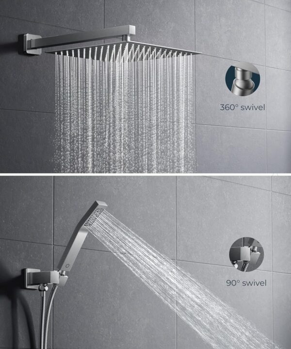 FORIOUS Rain Shower Head System, 10 Inch Shower Faucet Set with with handheld combo, Solid Brass Pressure Balanced Valve and Trim Kit Fixtures, Wall Mounted, Brushed Nickel