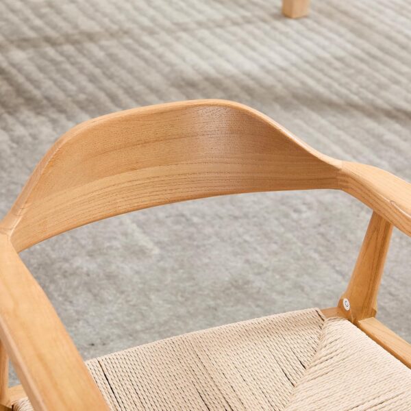 Wahson Mid Century Dining Chairs Set of 2, Natural Wood Modern Kitchen Chairs with Arms, Woven Rope Dining Table Chairs with Hemp Seat