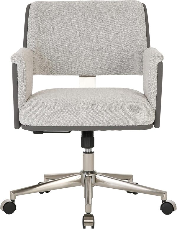 Realspace® Modern Comfort Picali Bouclé Fabric/Vegan Leather Low-Back Task Office Chair, White Stone/Gray/Brushed Nickel, BIFMA Compliant
