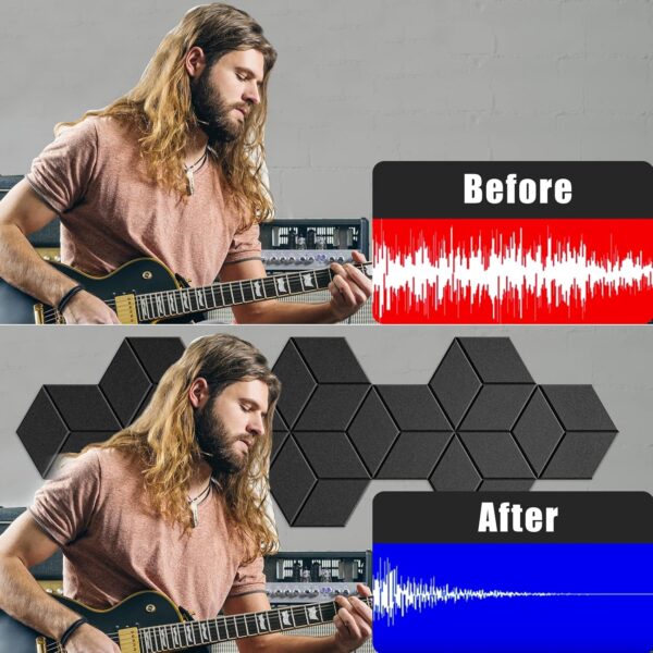 12 Pack Self-adhesive Acoustic Panels 12" X 10" X 0.4" - Sound Proof Foam Panels for walls with High Density, Y-Lined Design, Flame Resistant, Absorb Noise and Eliminate Echoes(Black)