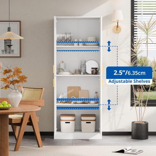 Cozy Castle Kitchen Pantry Cabinet, 71" Tall Wood Storage Cabinet with Doors and Shelves 4 Doors Freestanding Cupboard Utility Hutch for Dining Room Living Room Bathroom Furniture, White