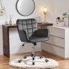 Yaheetech Modern Velvet Home Office Chair Ergonomic Adjustable Makeup Vanity Chair with Padded Armrests Big Seat for Office, Bedroom, Dark Gray