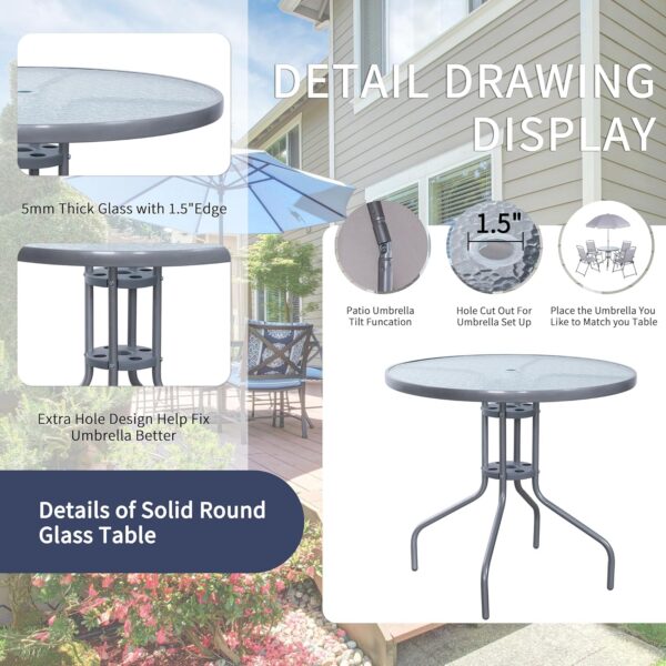 81HKYpoEjpL._AC_SL1500_.jpg Shintenchi 6 Piece Patio Dining Set with Umbrella, Outdoor Furniture Set with 4 Folding Chairs and Tempered Glass Top Dining Table fot Lawn Backyard Garden Porch Silver