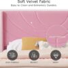 VECELO Upholstered Platform Queen Bed Frame with Fabric Headboard,Wooden Slats Support/No Box Spring Needed/Mattress Foundation,Pink