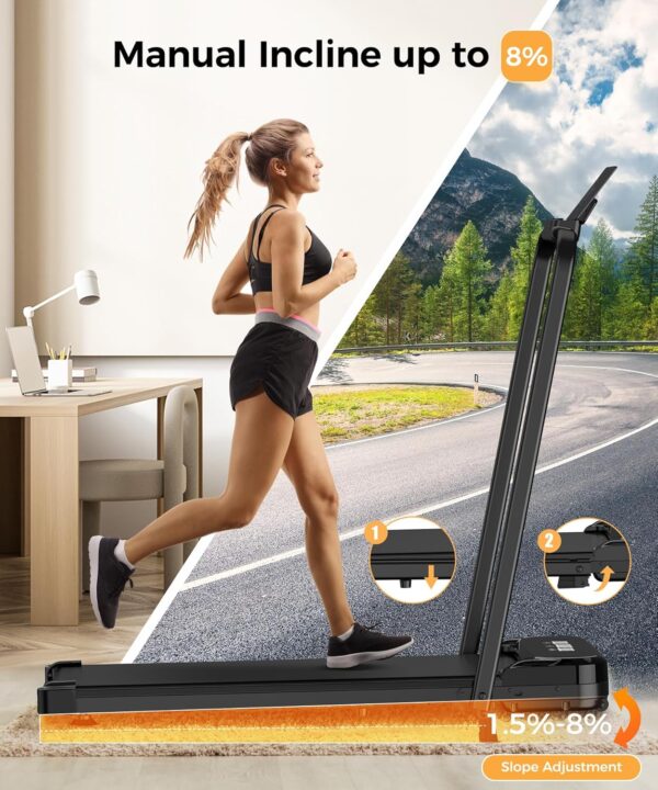 Walking Pad, Under Desk Treadmill, Walking Pad with Incline, 2 in 1 Treadmills for Home/Office, Compact Portable Foldable Treadmill, Installation-Free Low Noise, Safety Lock and LED Display