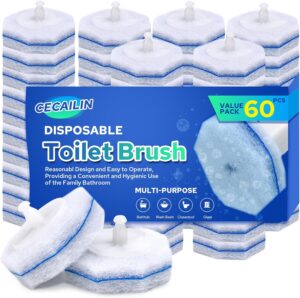 Cecailin® 60pcs Disposable Toilet Brush. Bathroom Cleaning. Disposable bowl cleaners Compatible with Most Toilet Brushes