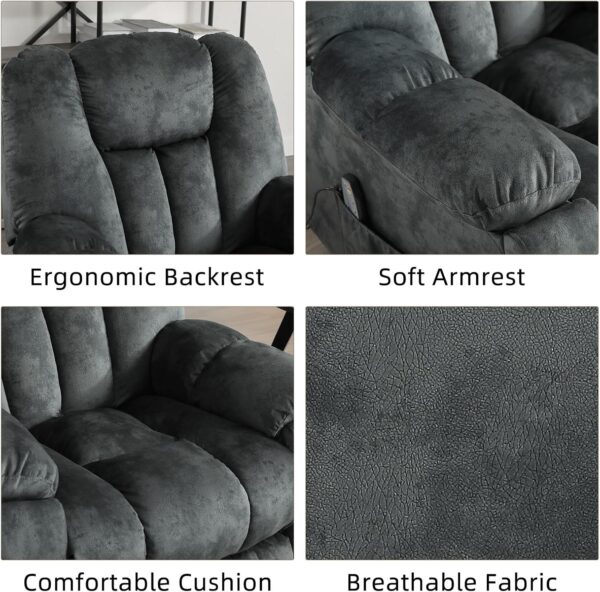 3 Pieces Recliner Sofa Furniture Set, Manual Recliner with Massage and Heat, Loveseat and Bonded 3 Seat Reclining Couch Set for Living Room, Green Grey