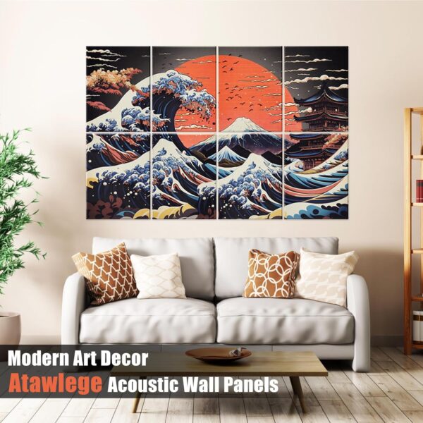 8 Pcs Art Acoustic Wall Panels, 48"X32" Self-adhesive Soundproof Wall Panels, High-Density Sound Absorbing Panel, Acoustic Treatment for Recording Studio, Home, Office (Mount Fuji Sunset）