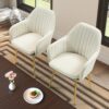 ECOTOUGE Velvet Dining Chairs Set of 2, Modern Arm Chair with Golden Metal Legs, Living Room Accent Chairs for Kitchen, Beige