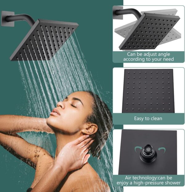 Bathtub Shower Faucet Set,6 Inch Square Shower Trim Kit Single Handle Shower System,Showerhead and Handle Set Male Thread Pressure Balance Valve,Without Tub Spout,Matte Black
