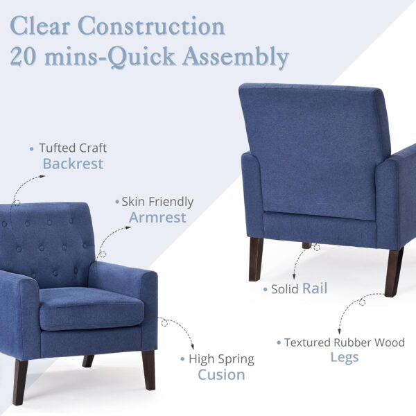 81IeaXJztjL._AC_SL1500_.jpg LUE BONA Navy Blue Linen Accent Chair 18.5" H, Button Tufted Armchair, Comfy Living Room Chair with Arms, Upholstered Modern Arm Chairs for Bedroom, Living Room