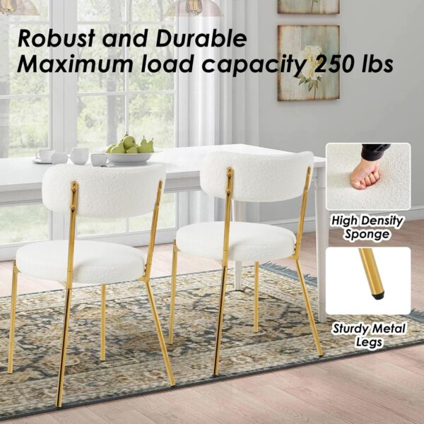 Clear Round Glass Top Dining Table Set for 4, 35'' Modern Luxury Circle Dinner Room Set, 5 PCS Minimalist Tulip Circular Kitchen Table Set, White Boucle Chairs, for Small Apartment (Gold)