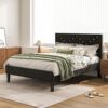 Modern Black Queen Size Platform Bed Frame with Headboard - Upholstered Button-Tufted Design, No Box Spring Needed, Easy Assembly