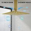 10 Inch Ceiling Mount Shower System with Tub Spout, 10 Inch Shower Faucet Set with Rain Shower Head High Pressure Handheld Spray Rough-in Valve and Shower Trim Included, Brushed Gold