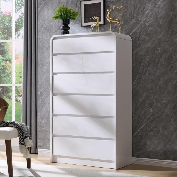 Modern 7 Drawers Dresser for Bedroom, 55" Tall Dressers & Chest of Drawers w/Curved Profile Design, Wood Mid Century Vertical Storage Dressers Organizer for Bedroom, Living Room, White