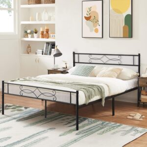 VECELO Queen Size Metal Platform Bed Frame with Headboard/Steel Slat Support/No Box Spring Needed/Easy Assembly