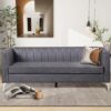 Morden Fort Faux Leather Couch, 71" W Modern Faux Leather Office Sofa Easy to Clean with Highly Wear Resistant Seats and Metal Legs, 3 Seater Couches for Living Room Apartment Lounge Grey