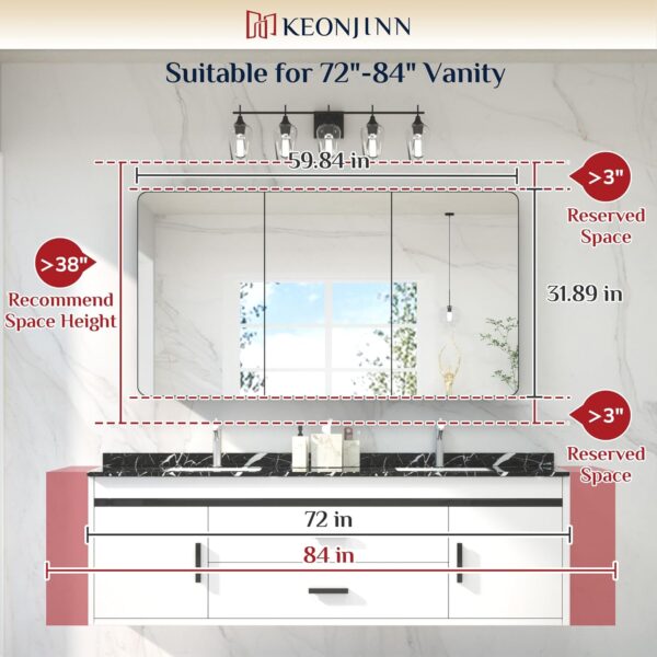 Keonjinn 60 x 32 Inch Large Brushed Brass Medicine Cabinets, Recessed Bathroom Medicine Cabinet, Dim Gold Stainless Steel Framed, Sturdy & Heavy, Adjustable Shelves, DTC Hinges, Soft Closing, Modern