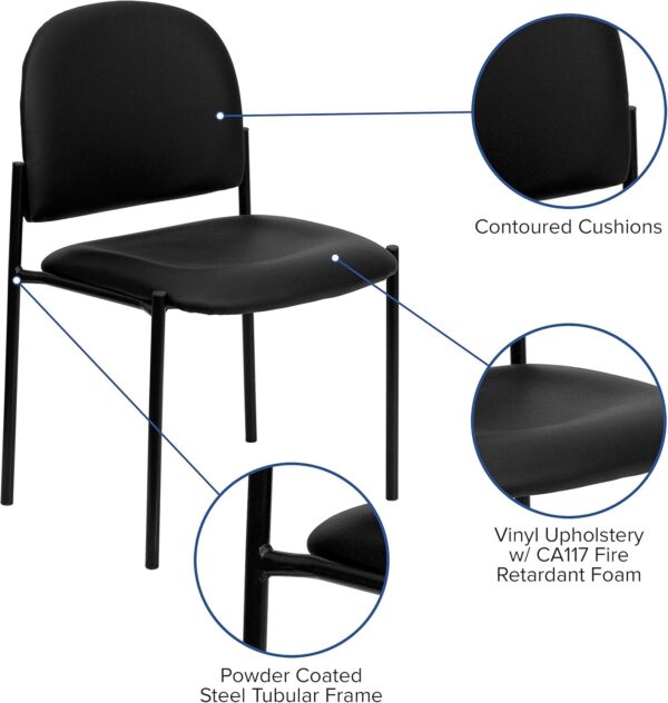 Flash Furniture Tania Comfort Vinyl Upholstered Stackable Side Reception Chair with Padded Seat, Modern Stackable Chair for Living Room/Office, Black