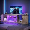Bestier LED TV Stand for 65/70/75/80 Inch TV, 70 inch Gaming Entertainment Center with Adjustable Glass Shelves & Storage Cabinet for PS5, Xbox, Modern TV Console Table for Living Room, Grey Wash