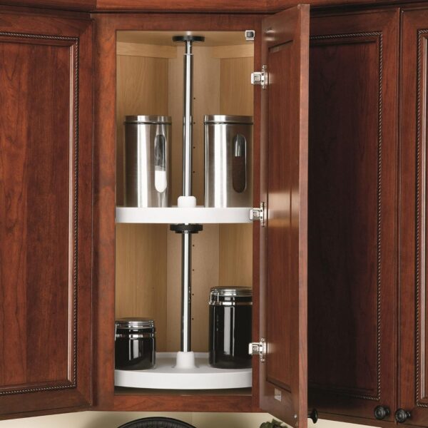 Rev-A-Shelf 2 Tier Full-Circle Lazy Susan for Corner Wall Cabinets Plastic 20" Double Shelf Swivel Kitchen Spice/Can Organizer, White, 3072-20-11-52