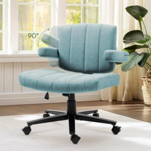 Criss Cross Chair with Wheels, High Back Adjustable Wide Armrest Office Chair, Anti-Grip Fabric Comfort Cushion Modern Style Swivel Computer Task Chairs for Home Vanity Desk Office (Blue)