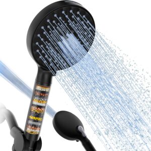 SR SUN RISE Filtered Shower Head with Handheld, High Pressure 9 Spray Mode Matte Black Showerhead with Filters, detachable shower head,Water Softener Filters Beads for Hard Water - Remove Chlorine
