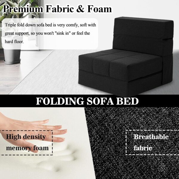Folding Sofa Bed, 7 inch Memory Foam Floor Couch, Convertible Sleeper Foldable Mattress Futon Sofa for Living Room/Home Office/Guest Beds/Apartment/Upstairs Loft, New Dark Gray, Single