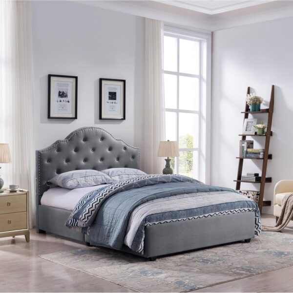 Merax Queen Platform Bed Frame with Headboard, Upholstered Wood Bed Frame, No Box Spring Needed,