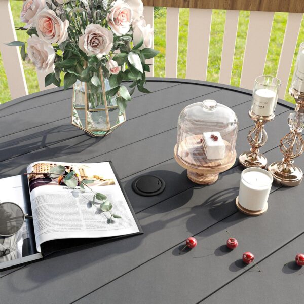 VICLLAX Patio Dining Set for 4, 5 Pieces Outdoor Furniture Includes 40.6" Round Patio Table with Umbrella Hole and 4 Outdoor Swivel Chairs for Lawn Garden, Grey Table and Grey Chairs