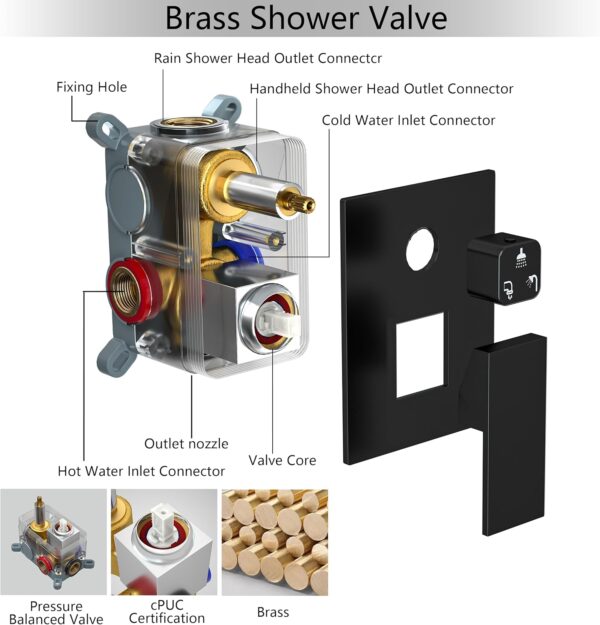 Ceiling Shower Faucet Set Matt Black Shower System for Bathroom,12 inch Rainfall High Pressure Shower Head Combo Set Complete with Handheld Spray,Valve and Tub Spout