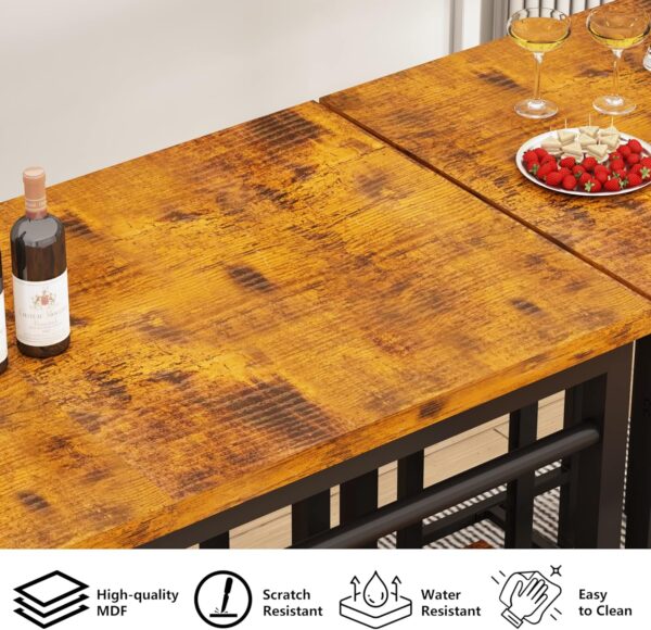 AWQM Bar Table and Chairs Set Industrial Counter Height Pub Table with 4 Chairs Bar Table Set 5 Pieces Dining Table Set Home Kitchen Breakfast Table, Black and Rustic Brown