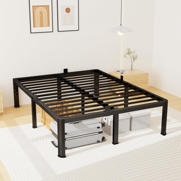 14 Inch Queen Bed Frame, Metal Platform Bed Frame with Round Corner Legs, 3500 lbs Heavy Duty Steel Slats Support, No Box Spring Needed, Noise Free, Easy Assembly, Black