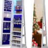 360° Rotating Jewelry Cabinet with LED Lights, 63" H Full Length Mirror with Jewelry Storage, Standing Jewelry Armoire with Door Mirror, Jewelry Organizers for Christmas Gift (White)