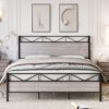 Queen Size Bed Frame with Headboard, Industrial Platform Queen Bed Frame with 14 Strong Metal Slats Support, 11'' Under-Bed Storage, No Noise, Easy Assembly, Light Grey